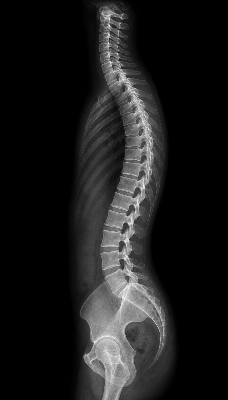 De-identified standing lateral scoliosis radiograph